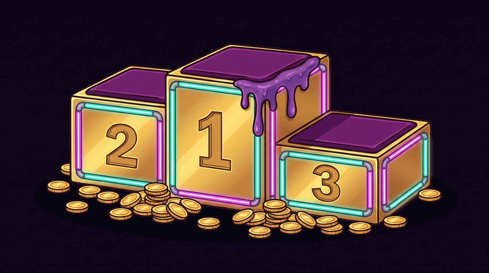 Gold neon winners podium.